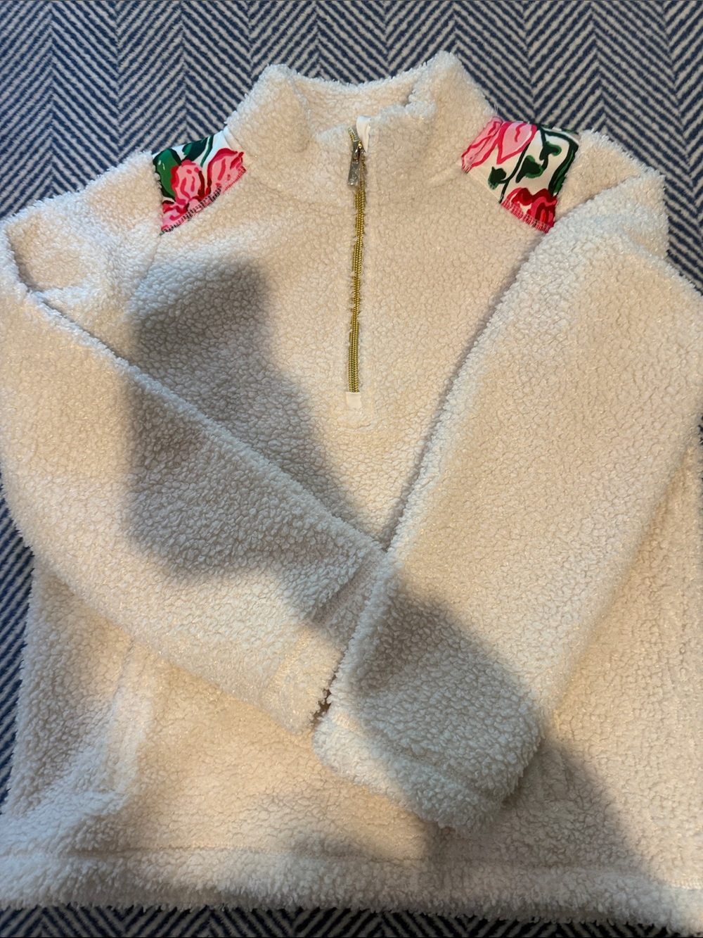 Lilly Pulitzer Cream Sherpa Jacket with Gold Logo Stitching